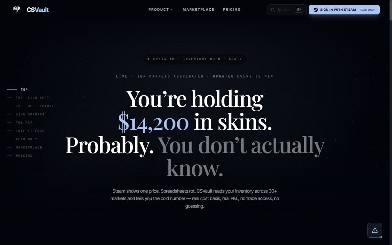 CSVault — live site screenshot